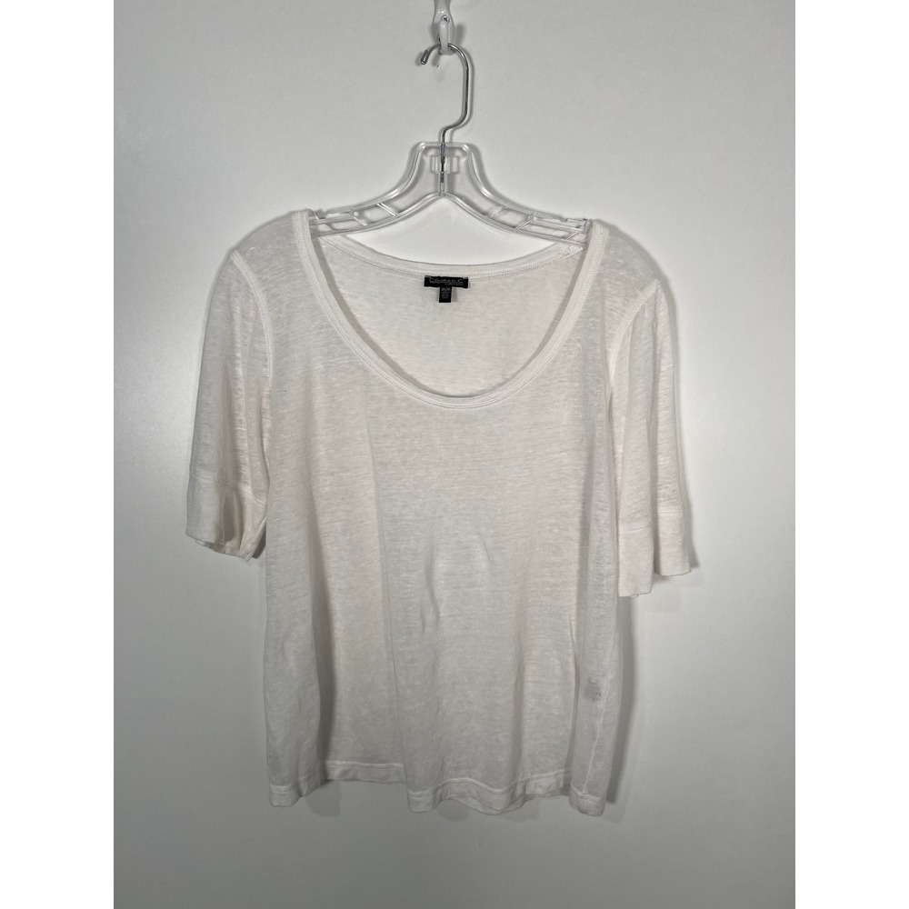 White 100% Linen Scoop Neck Short Sleeve Clean Girl Tee Shirt Medium